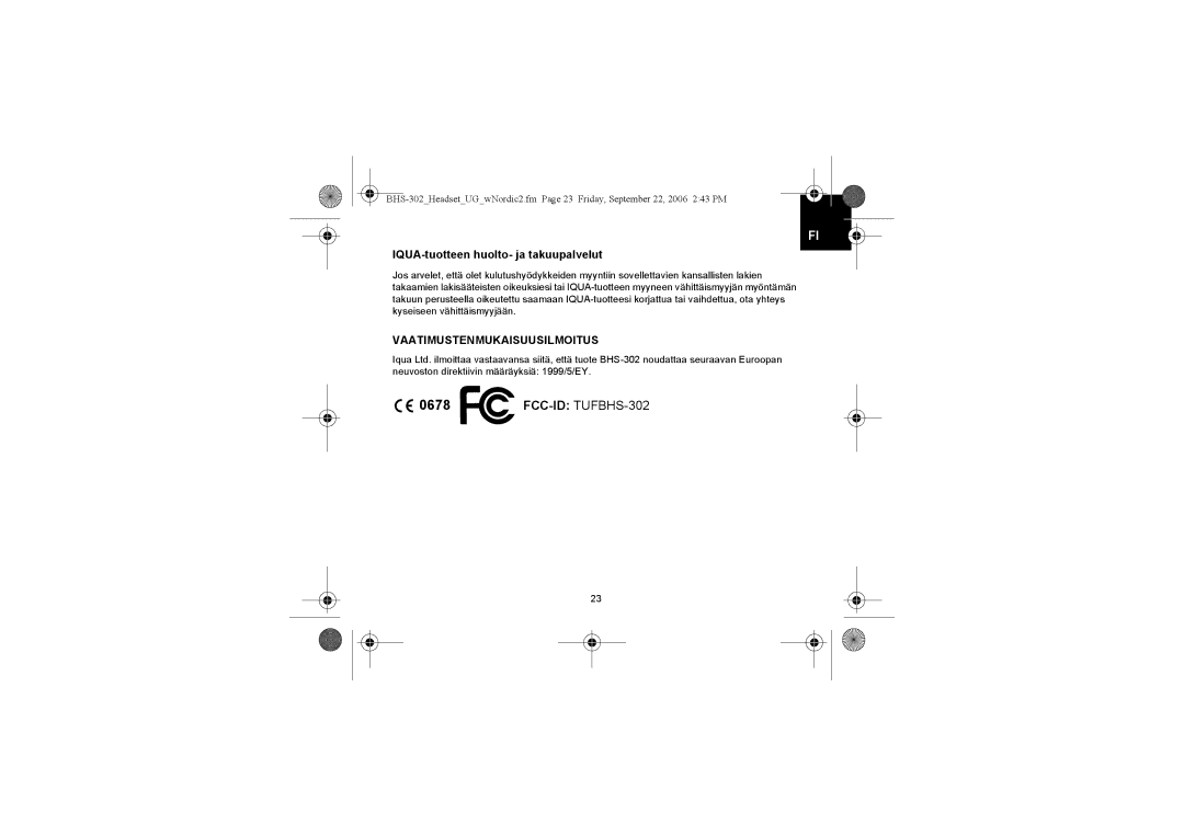 Iqua BHS-302 manual IQUA-tuotteen huolto- ja takuupalvelut 