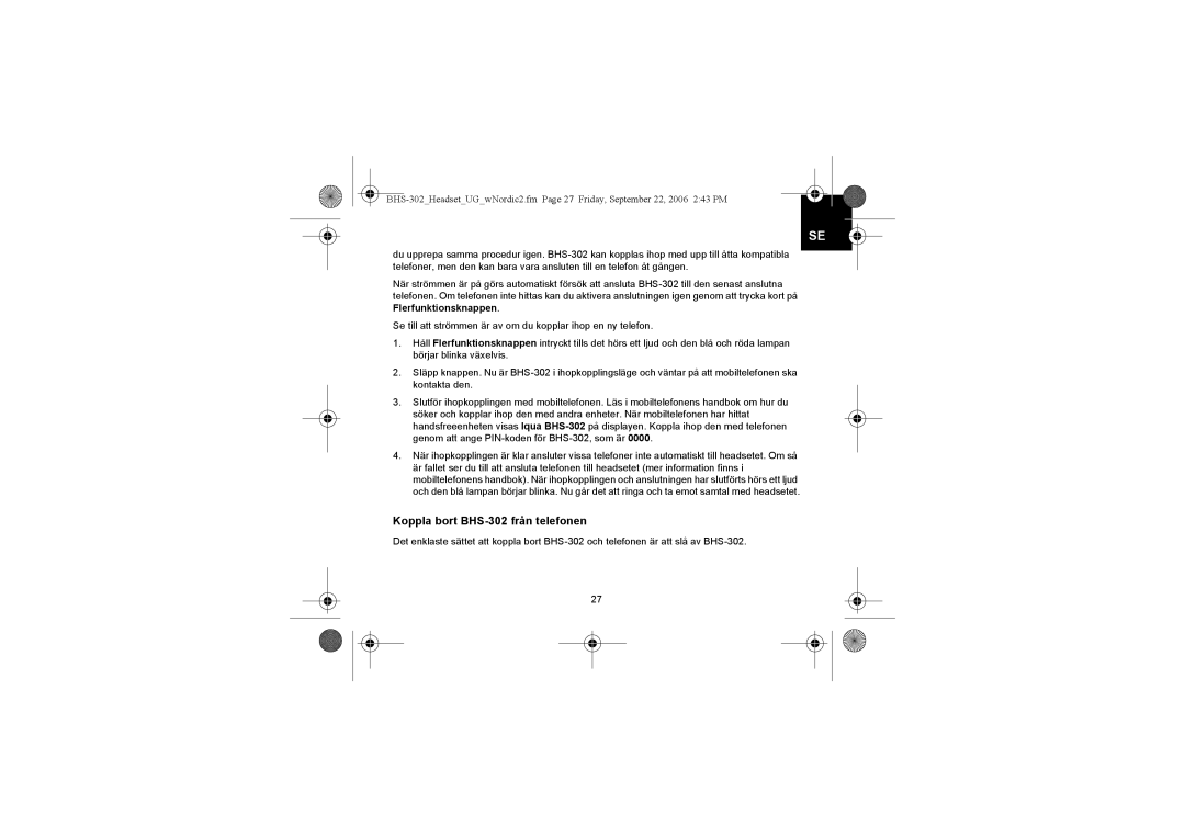 Iqua manual Koppla bort BHS-302 från telefonen 