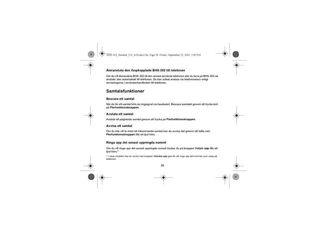 Iqua BHS-302 manual Samtalsfunktioner 