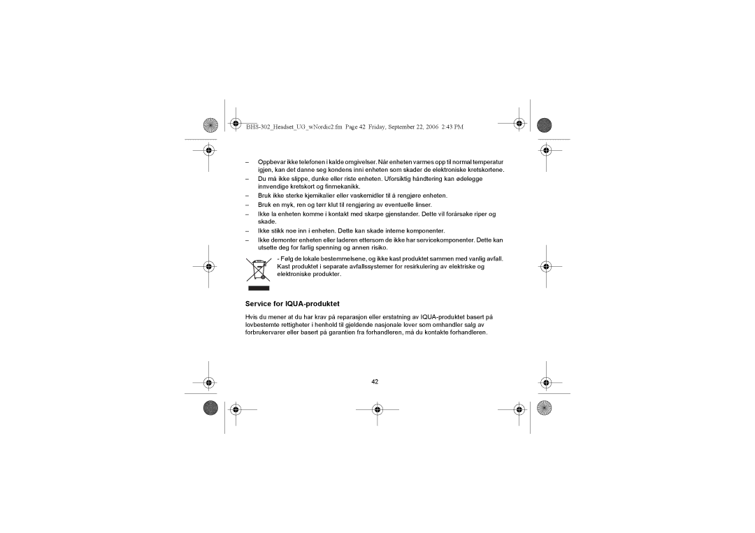 Iqua BHS-302 manual Service for IQUA-produktet 