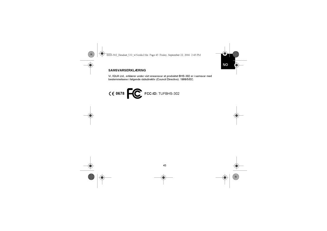 Iqua BHS-302 manual Samsvarserklæring 