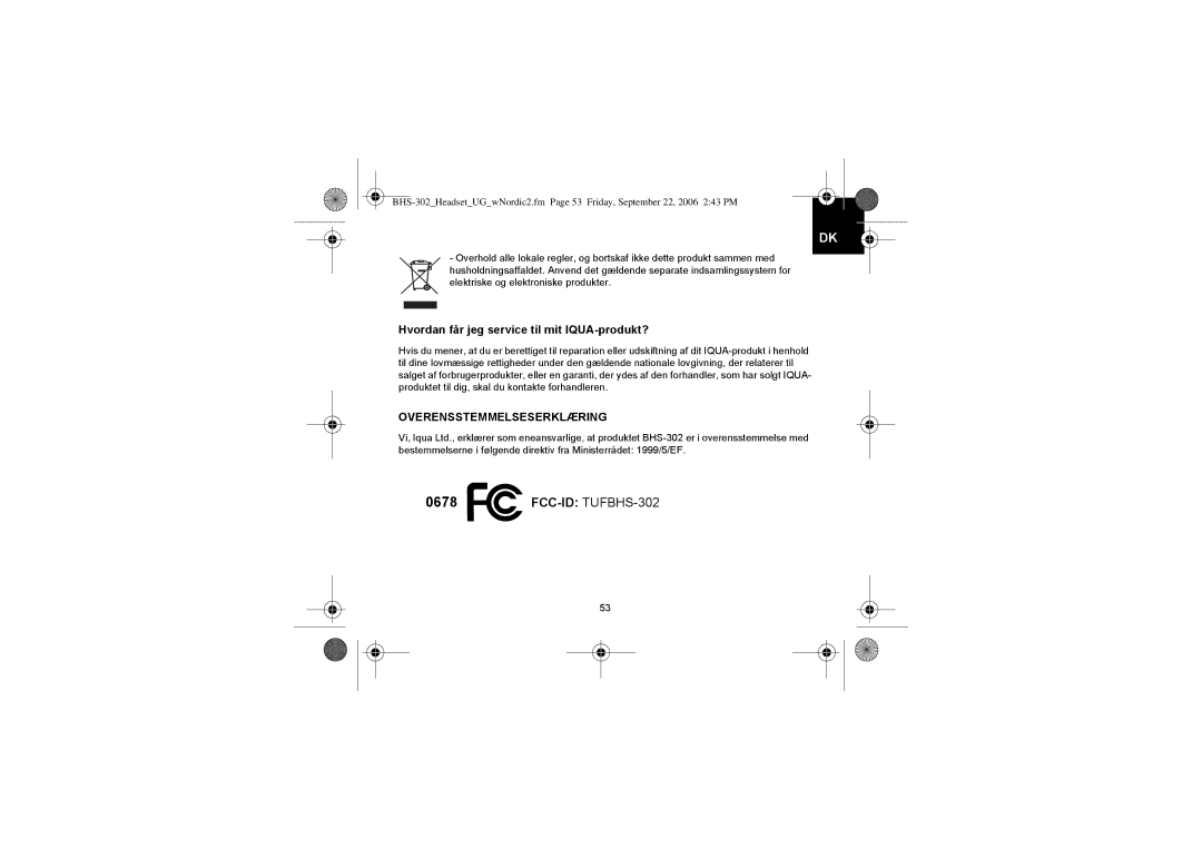 Iqua BHS-302 manual Hvordan får jeg service til mit IQUA-produkt? 