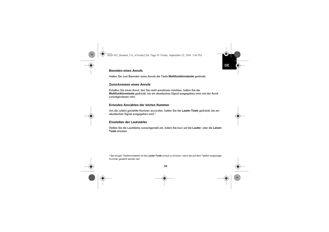 Iqua BHS-302 manual Beenden eines Anrufs, Zurückweisen eines Anrufs, Erneutes Anwählen der letzten Nummer 