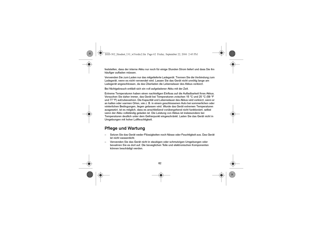 Iqua BHS-302 manual Pflege und Wartung 