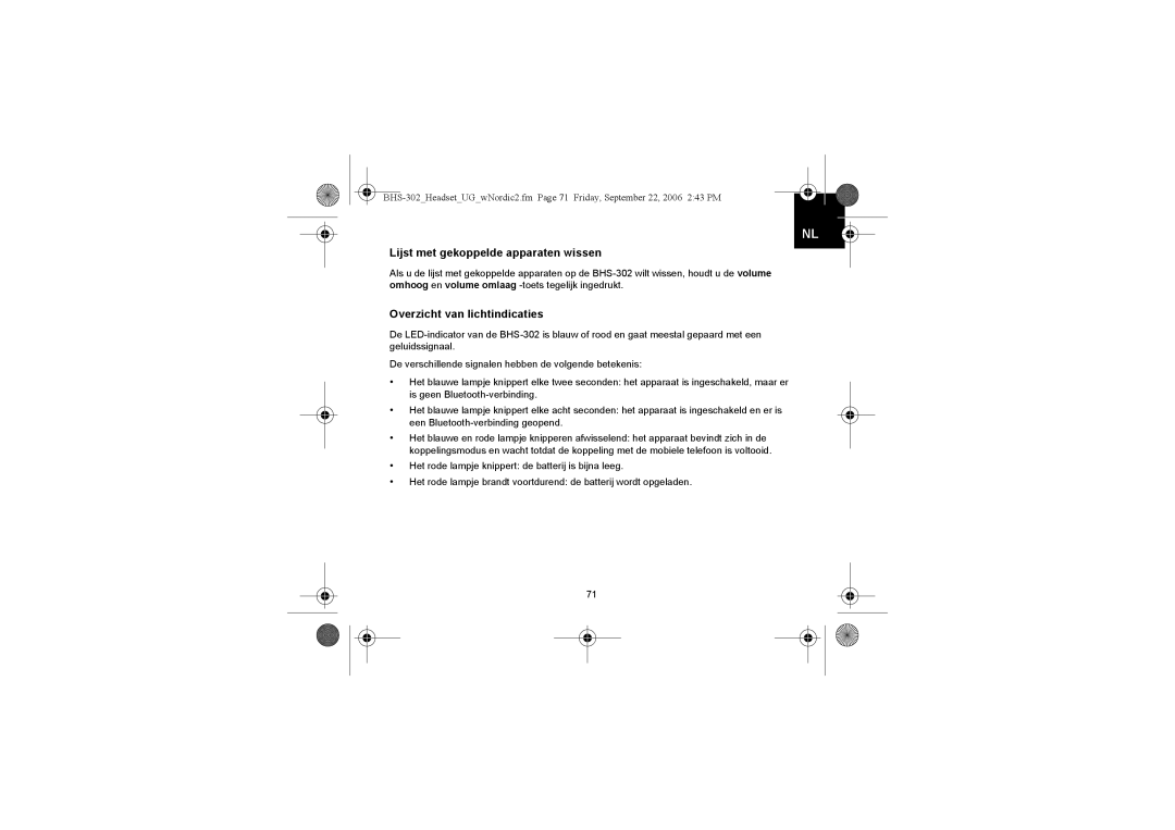 Iqua BHS-302 manual Lijst met gekoppelde apparaten wissen, Overzicht van lichtindicaties 