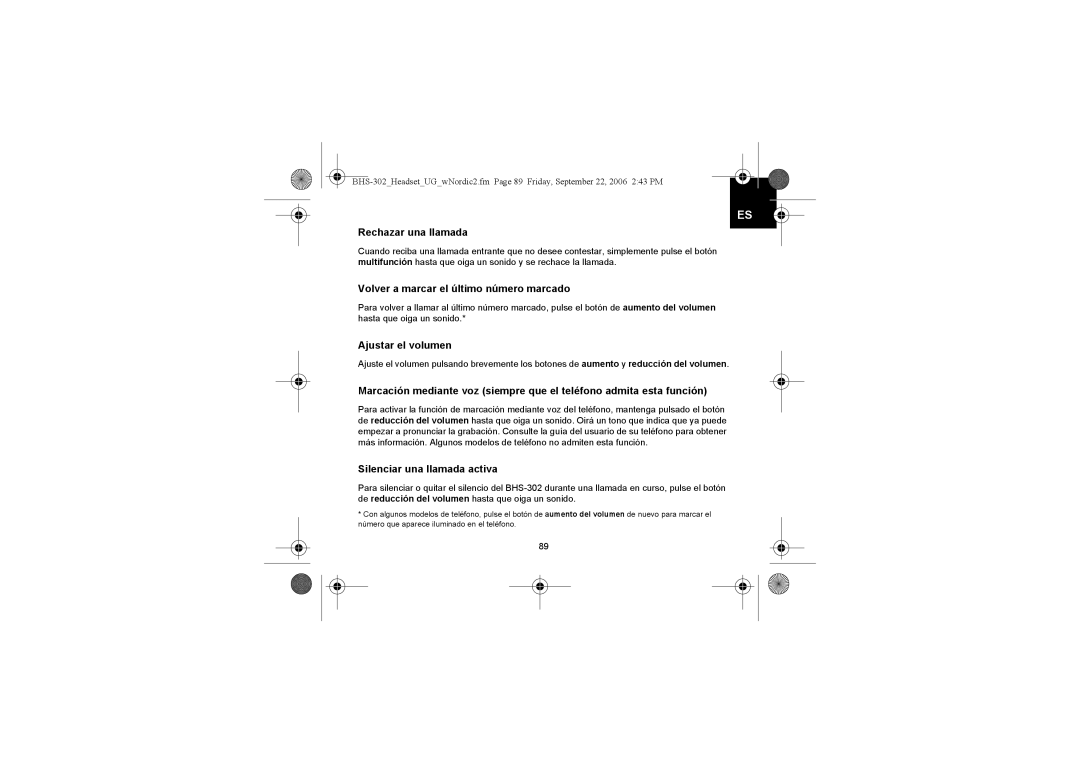 Iqua BHS-302 manual Rechazar una llamada, Volver a marcar el último número marcado, Ajustar el volumen 