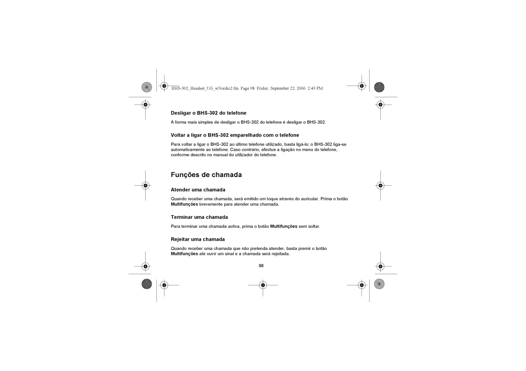 Iqua BHS-302 manual Funções de chamada 