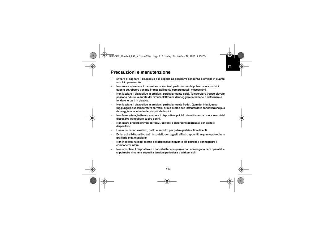 Iqua BHS-302 manual Precauzioni e manutenzione 