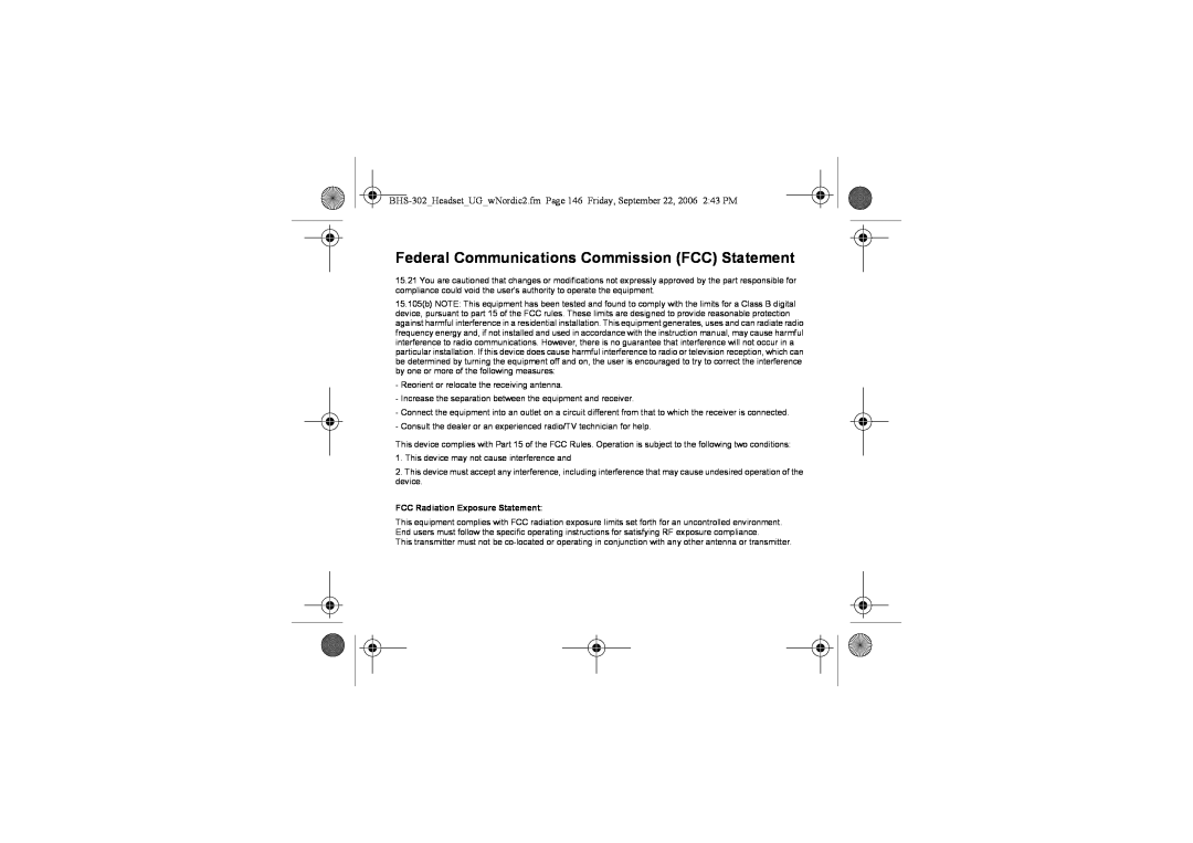 Iqua BHS-302 manual Federal Communications Commission FCC Statement, FCC Radiation Exposure Statement 