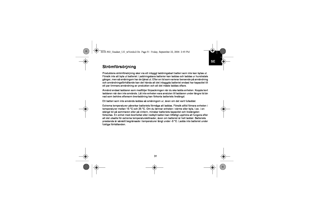 Iqua BHS-302 manual Strömförsörjning 
