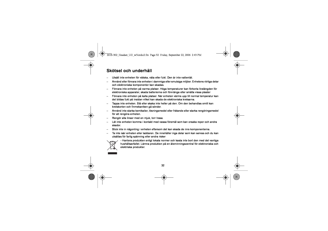 Iqua BHS-302 manual Skötsel och underhåll 