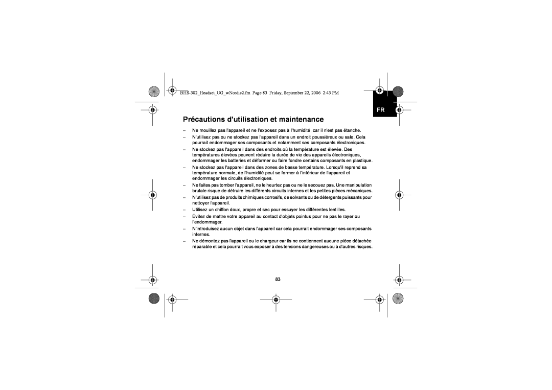 Iqua BHS-302 manual Précautions dutilisation et maintenance 