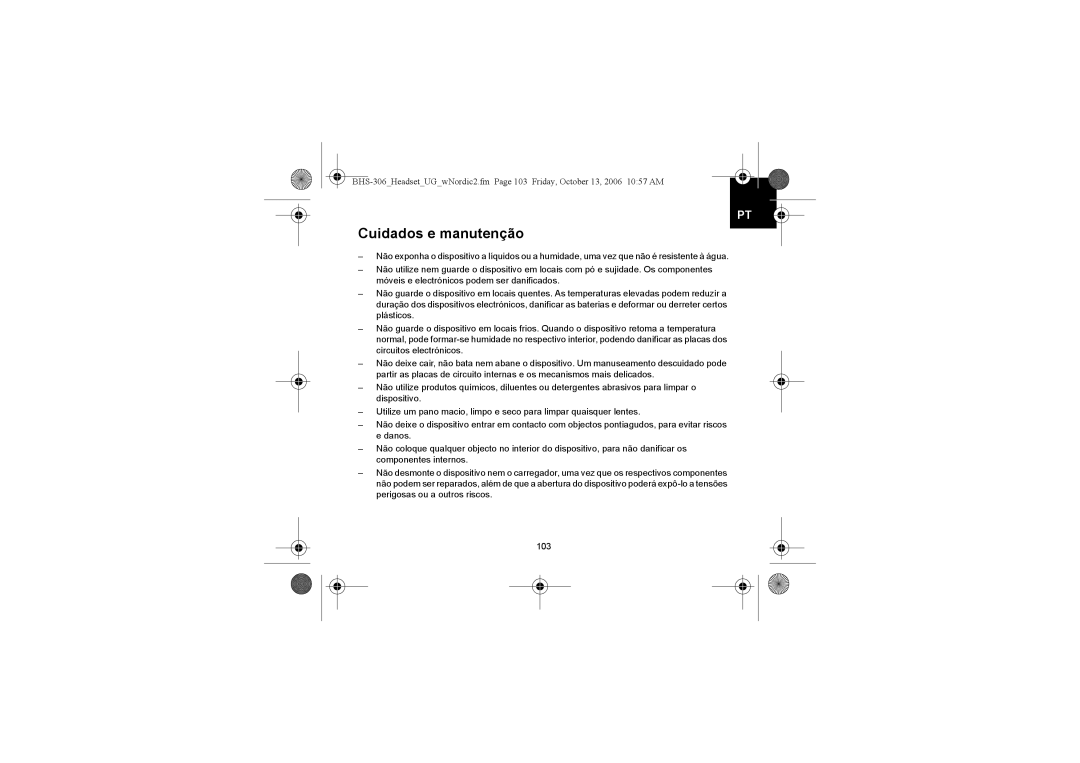 Iqua BHS-306 manual Cuidados e manutenção 