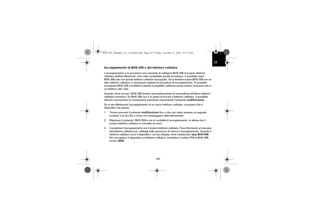 Iqua manual Accoppiamento di BHS-306 e del telefono cellulare 