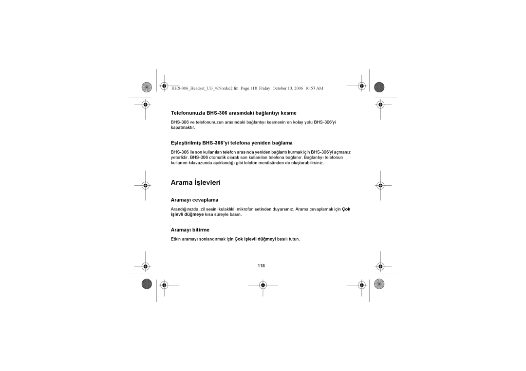 Iqua manual Arama İşlevleri, Telefonunuzla BHS-306 arasındaki bağlantıyı kesme, Aramayı cevaplama, Aramayı bitirme 