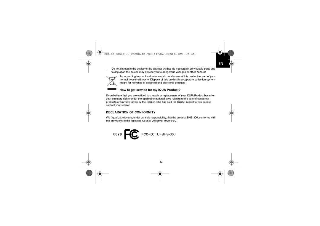 Iqua manual FCC-IDTUFBHS-306, How to get service for my Iqua Product? 