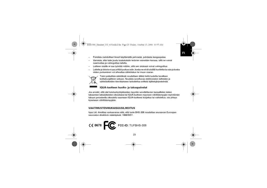 Iqua BHS-306 manual IQUA-tuotteen huolto- ja takuupalvelut 