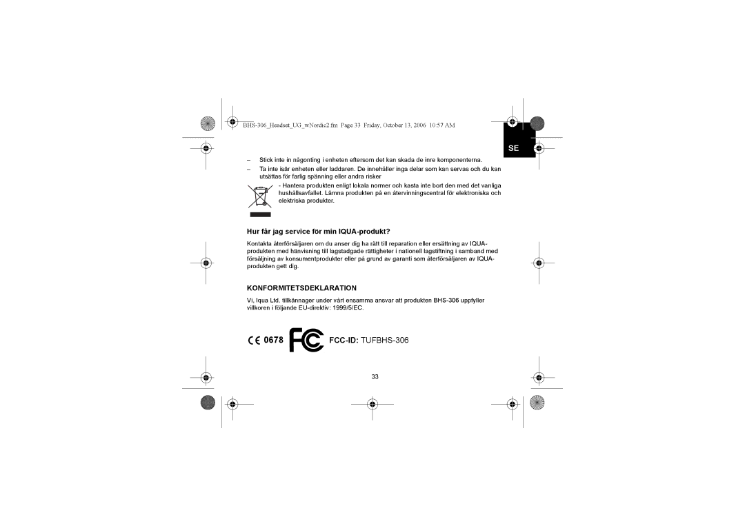 Iqua BHS-306 manual Hur får jag service för min IQUA-produkt? 