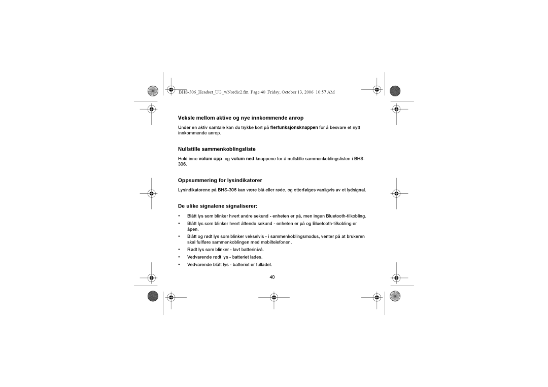 Iqua BHS-306 manual Veksle mellom aktive og nye innkommende anrop, Nullstille sammenkoblingsliste 