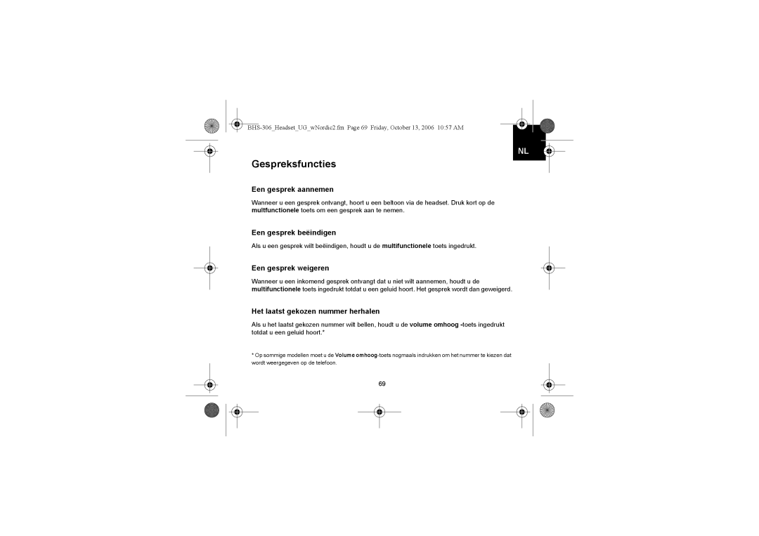 Iqua BHS-306 manual Gespreksfuncties, Een gesprek aannemen, Een gesprek beëindigen, Een gesprek weigeren 