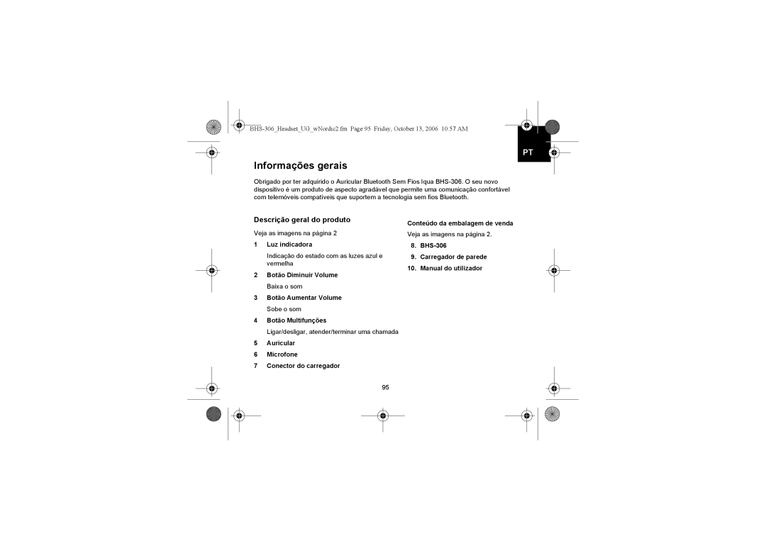 Iqua BHS-306 manual Informações gerais, Descrição geral do produto 