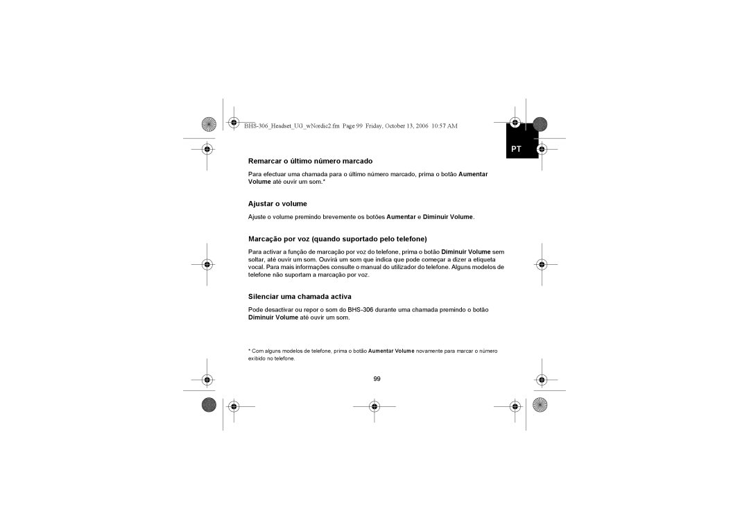 Iqua BHS-306 manual Remarcar o último número marcado, Ajustar o volume, Marcação por voz quando suportado pelo telefone 