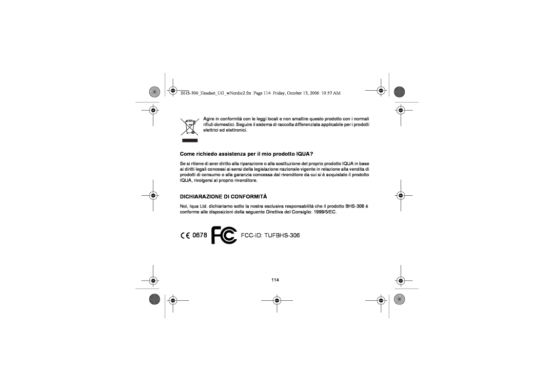 Iqua manual Dichiarazione Di Conformità, FCC-ID: TUFBHS-306 