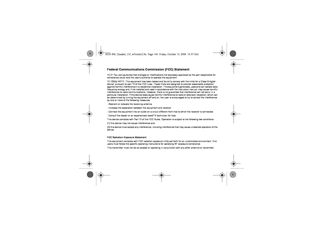 Iqua BHS-306 manual Federal Communications Commission FCC Statement, FCC Radiation Exposure Statement 
