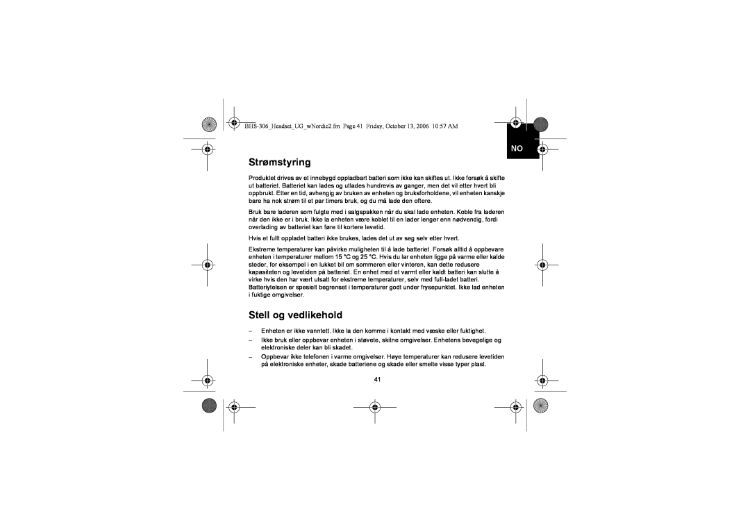 Iqua BHS-306 manual Strømstyring, Stell og vedlikehold 
