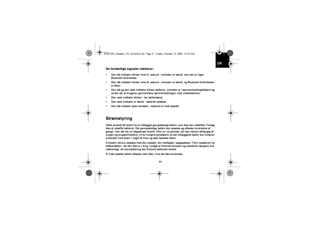 Iqua BHS-306 manual De forskellige signaler indikerer, Strømstyring 