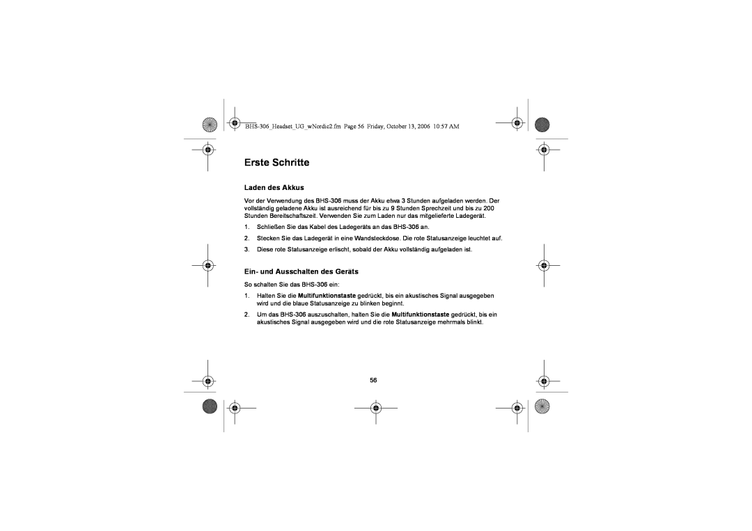 Iqua BHS-306 manual Erste Schritte, Laden des Akkus, Ein- und Ausschalten des Geräts 
