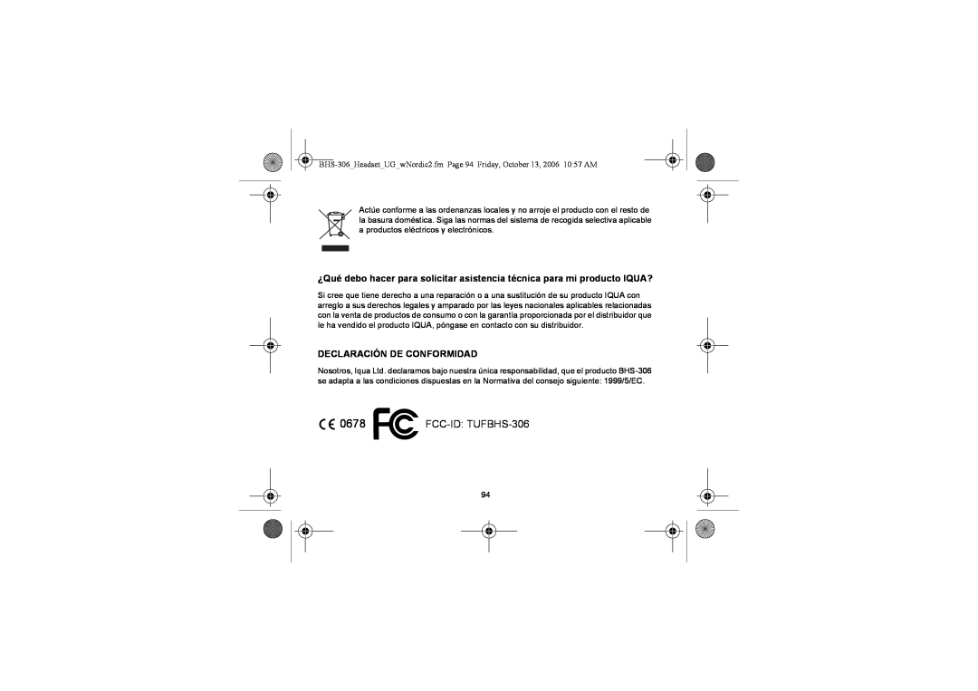 Iqua manual Declaración De Conformidad, FCC-ID TUFBHS-306 