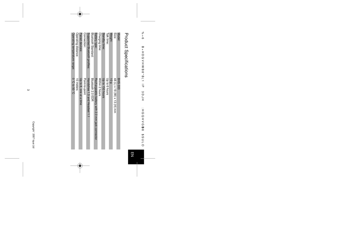 Iqua BHS-333 manual Product Specifications 