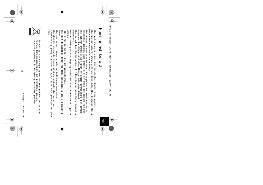 Iqua BHS-333 manual Pleie og vedlikehold 