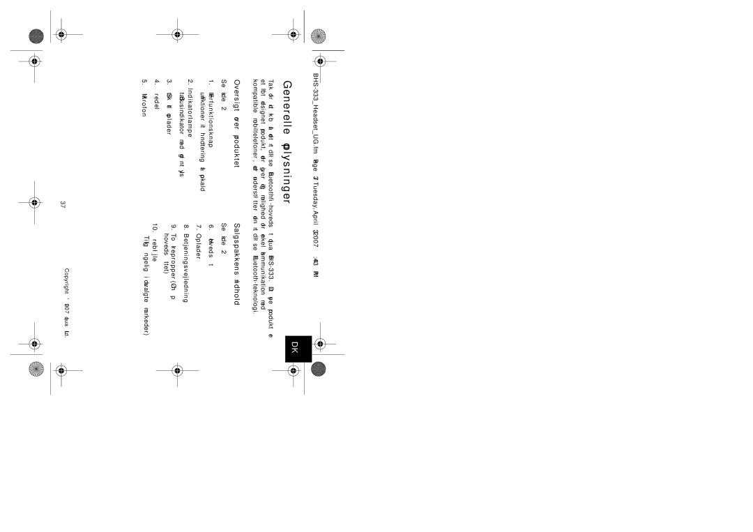 Iqua BHS-333 manual Generelle oplysninger, Oversigt over produktet Salgspakkens indhold 