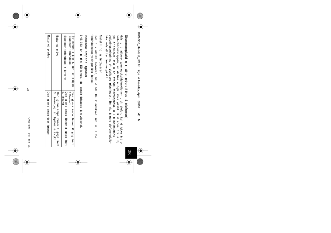 Iqua BHS-333 manual Stemmeopkald når dette understøttes af telefonen, Nulstilling af hardwaren, Indikatorlampens signaler 