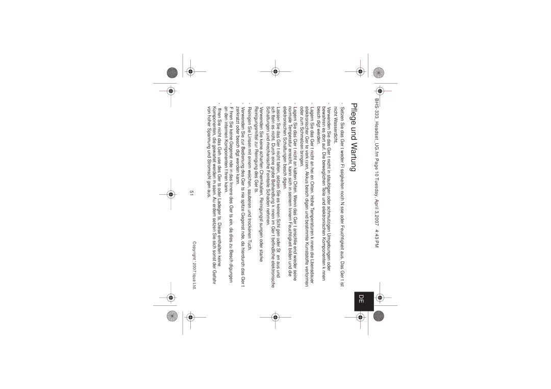 Iqua BHS-333 manual Pflege und Wartung 