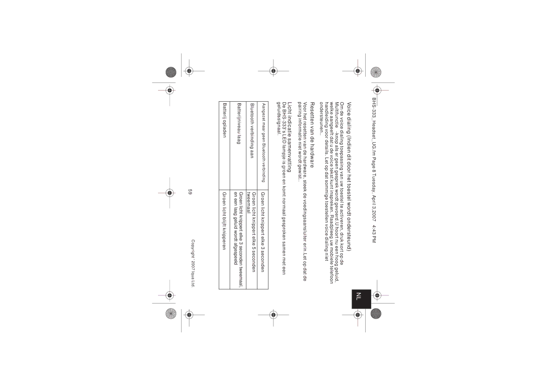 Iqua BHS-333 manual Voice dialing Indien dit door het toestel wordt ondersteund, Resetten van de hardware 