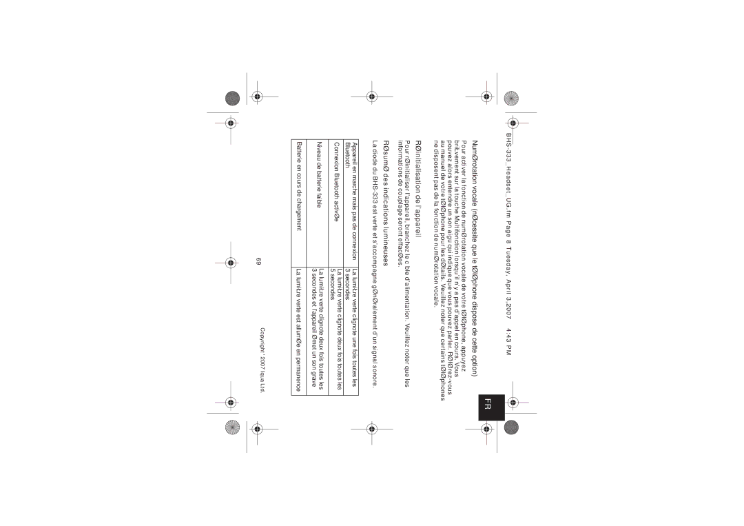 Iqua BHS-333 manual Réinitialisation de lappareil, Résumé des indications lumineuses 