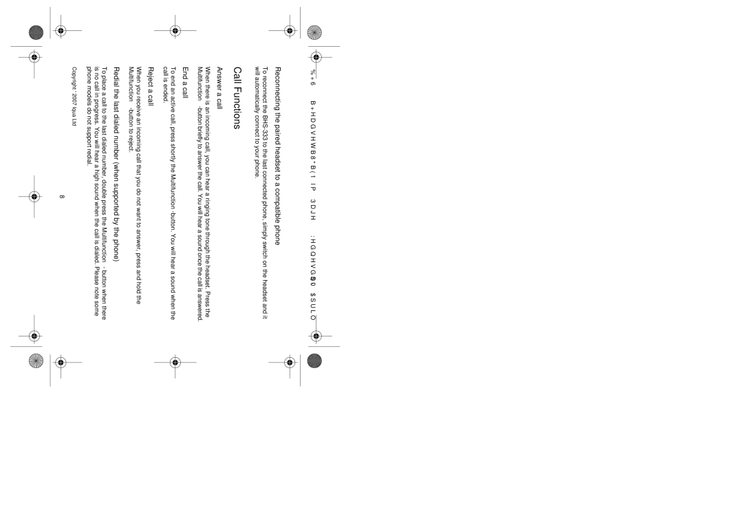 Iqua BHS-333 manual Reconnecting the paired headset to a compatible phone, Answer a call, End a call, Reject a call 