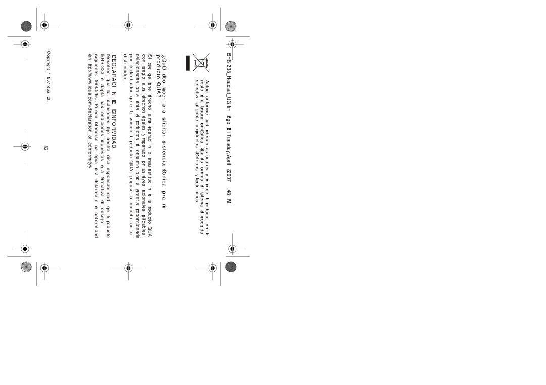 Iqua BHS-333 manual Declaración DE Conformidad 