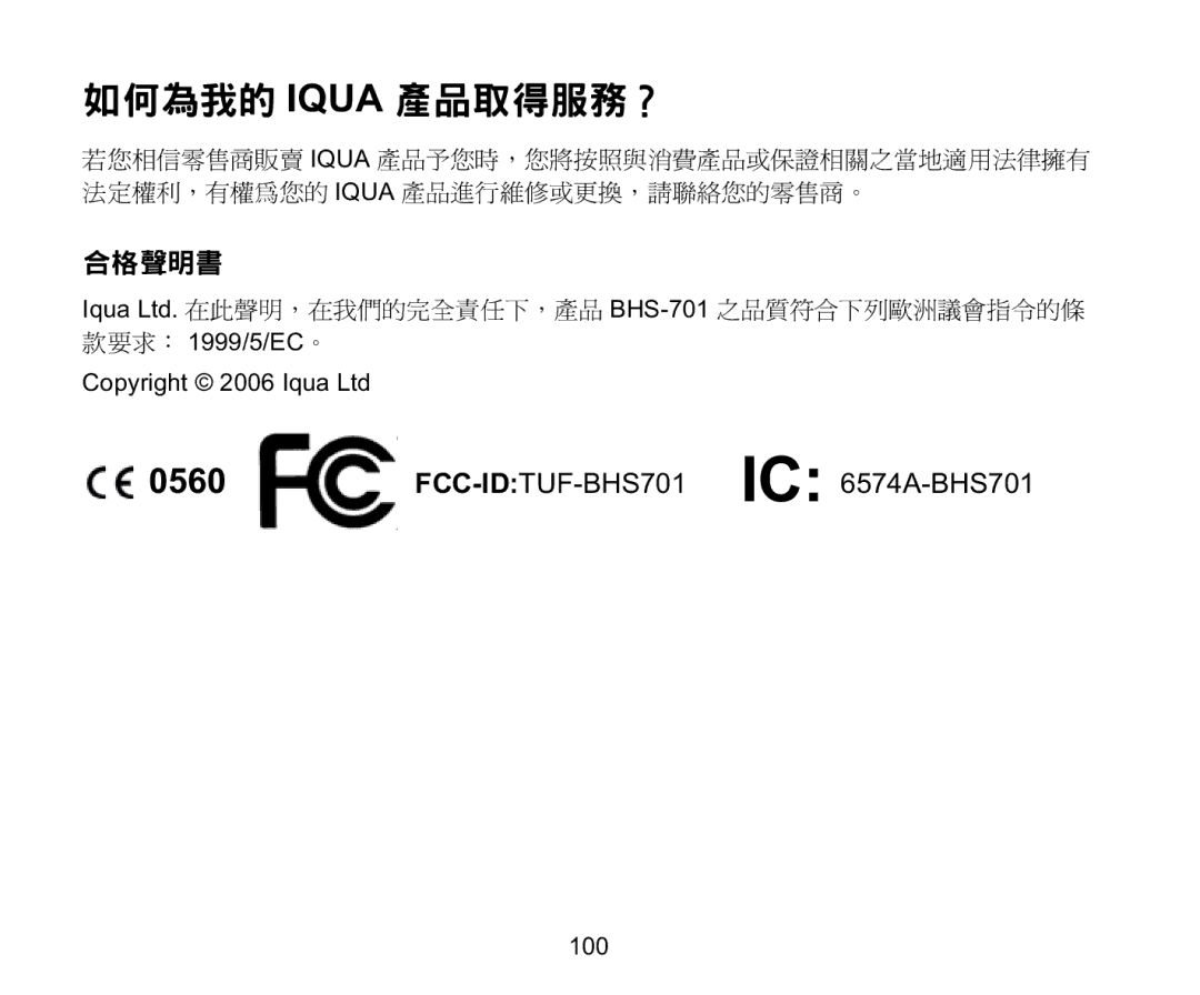 Iqua BHS-701 manual 100 