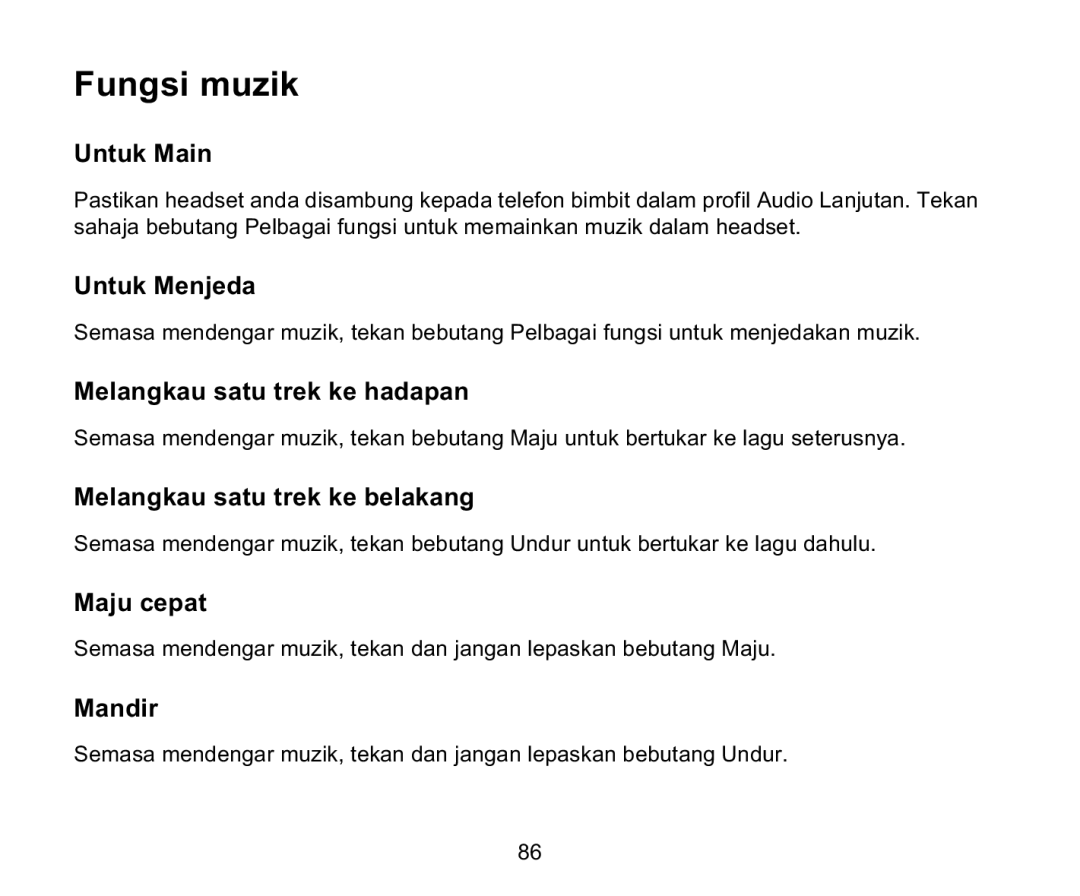 Iqua BHS-701 manual Fungsi muzik 