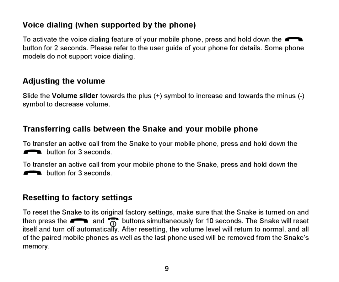 Iqua Bluetooth Headrest Handsfree manual Voice dialing when supported by the phone, Adjusting the volume 