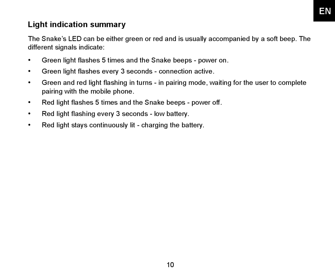 Iqua Bluetooth Headrest Handsfree manual Light indication summary 