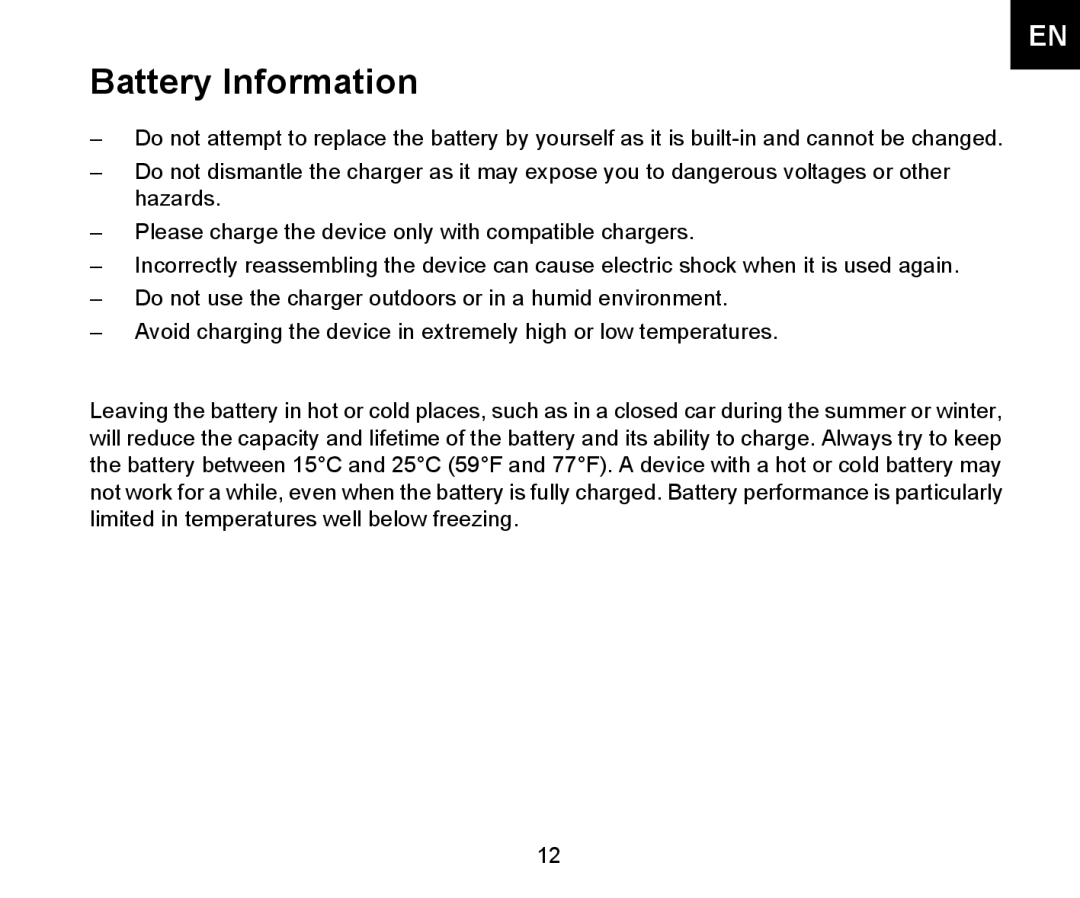 Iqua Bluetooth Headrest Handsfree manual Battery Information 