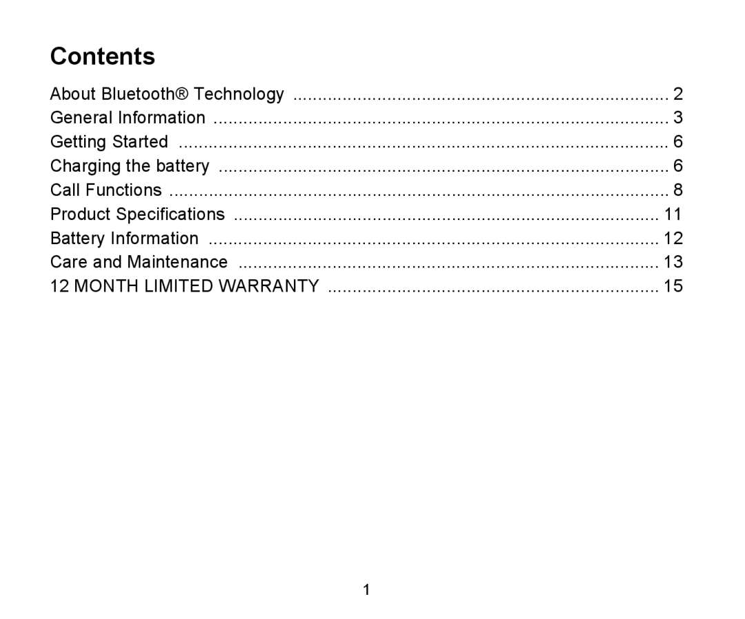 Iqua Bluetooth Headrest Handsfree manual Contents 