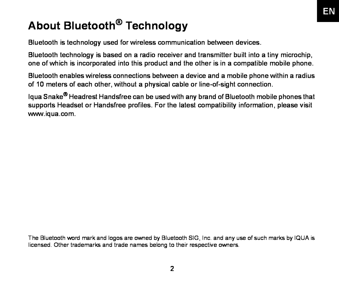 Iqua Bluetooth Headrest Handsfree manual About Bluetooth Technology 