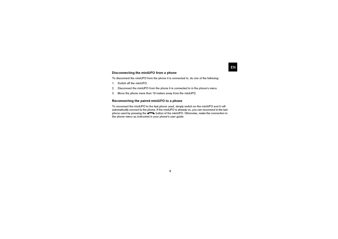 Iqua PHF-301 manual Disconnecting the miniUFO from a phone, Reconnecting the paired miniUFO to a phone 