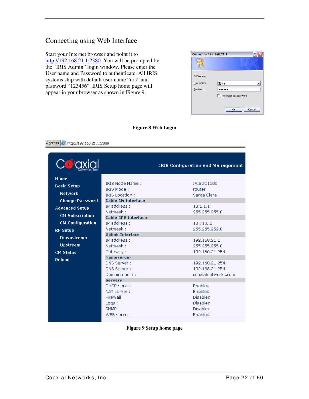 IRIS DC1100E manual Connecting using Web Interface, Web Login 